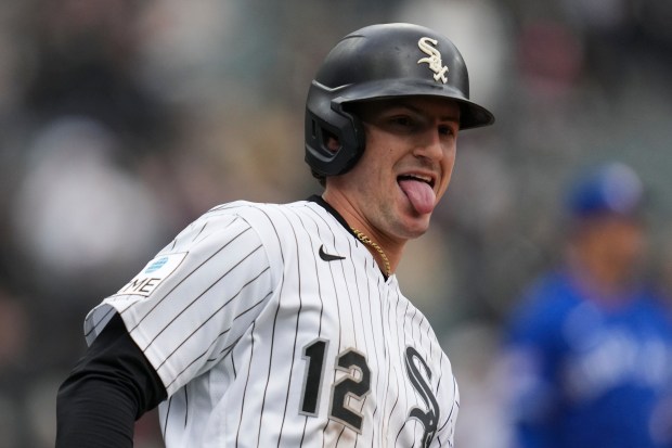 White Sox shortstop Colson Montgomery rounds the bases after hitting a solo home run in the sixth inning against the Blue Jays on Saturday, April 4, 2026, at Rate Field. (Erin Hooley/AP)