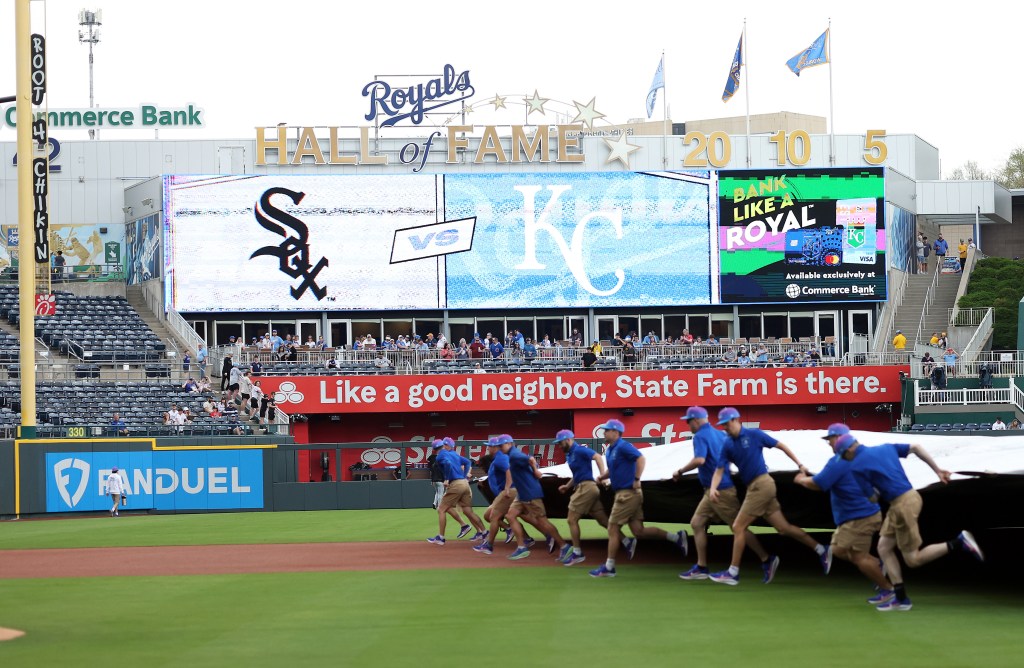 Chicago White Sox-Kansas City Royals game is in a rain delay
