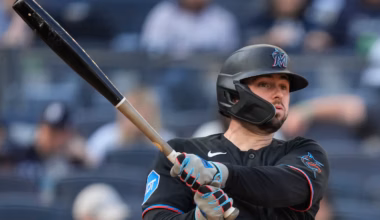 Marlins catcher Liam Hicks is struggling to throw out would-be base stealers