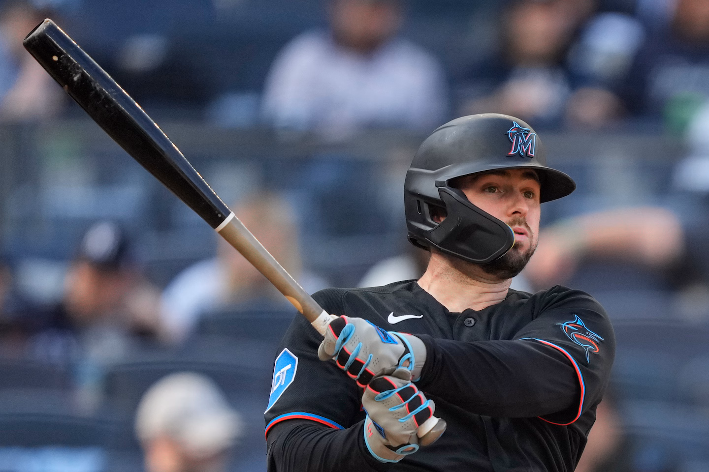 Marlins catcher Liam Hicks is struggling to throw out would-be base stealers