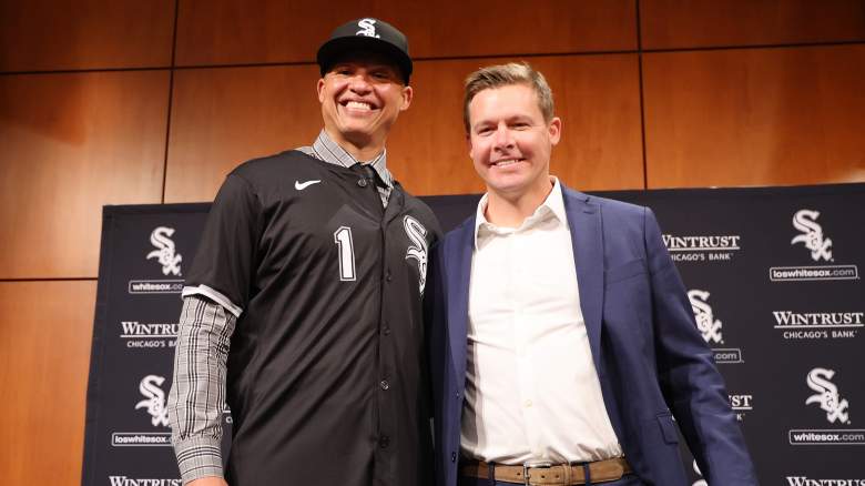 Will Venable and Chris Getz of the Chicago White Sox