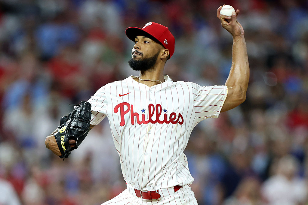 PHILADELPHIA, PENNSYLVANIA - JULY 22: Cristopher Sánchez #61 of the Philadelphia Phillies pitches during a game between the Philadelphia Phillies and Boston Red Sox at Citizens Bank Park on July 22, 2025 in Philadelphia, Pennsylvania. (Photo by Emilee Chinn/Getty Images)