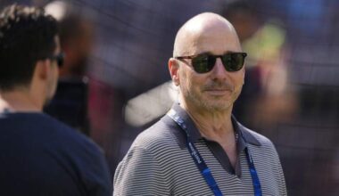 Yankees GM Brian Cashman looks on before ALDS game vs Blue Jays in Toronto