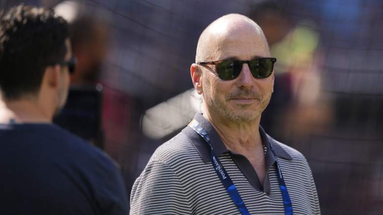 Yankees GM Brian Cashman looks on before ALDS game vs Blue Jays in Toronto