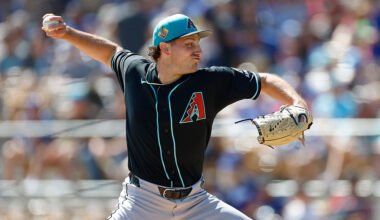 GLENDALE, ARIZONA - MARCH 10: Brandon Pfaadt #32 of the Arizona Diamondbacks throws a pitch during a Spring Training game against the Los Angeles Dodgers at Camelback Ranch on March 10, 2026 in Glendale, Arizona. (Photo by Brandon Sloter/Getty Images)