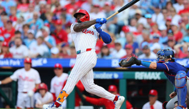 PHILADELPHIA, PA - MARCH 26: Adolis García #53 of the Philadelphia Phillies at bat during the game against the Texas Rangers on March 26, 2026 at Citizens Bank Park in Philadelphia, Pennsylvania.