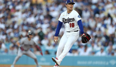 LOS ANGELES, CALIFORNIA - MARCH 26: Yoshinobu Yamamoto #18 of the Los Angeles Dodgers pitches against the Arizona Diamondbacks during the fourth inning during Opening Day at Dodger Stadium on March 26, 2026 in Los Angeles, California. (Photo by Ronald Martinez/Getty Images)