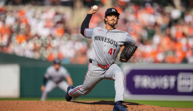 BALTIMORE, MD - MARCH 26: Joe Ryan #41 of the Minnesota Twins pitches during a game against the Baltimore Orioles on March 26, 2026 at Oriole Park at Camden Yards in Baltimore, Maryland. (Photo by Brace Hemmelgarn/Minnesota Twins/Getty Images)