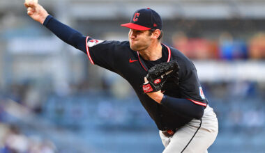 LOS ANGELES, CA - APRIL 01: Cleveland Guardians pitcher Gavin Williams (32) throws a pitch during the MLB game between the Cleveland Guardians and the Los Angeles Dodgers on March 28, 2026 at Dodger Stadium in Los Angeles, CA. (Photo by Brian Rothmuller/Icon Sportswire via Getty Images)