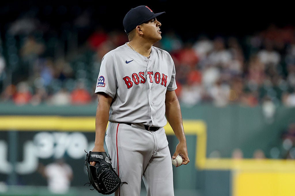 HOUSTON, TEXAS - MARCH 30: Ranger Suárez #55 of the Boston Red Sox looks on during the first inning of the game against the Houston Astros at Daikin Park on March 30, 2026 in Houston, Texas. (Photo by Kenneth Richmond/Getty Images)