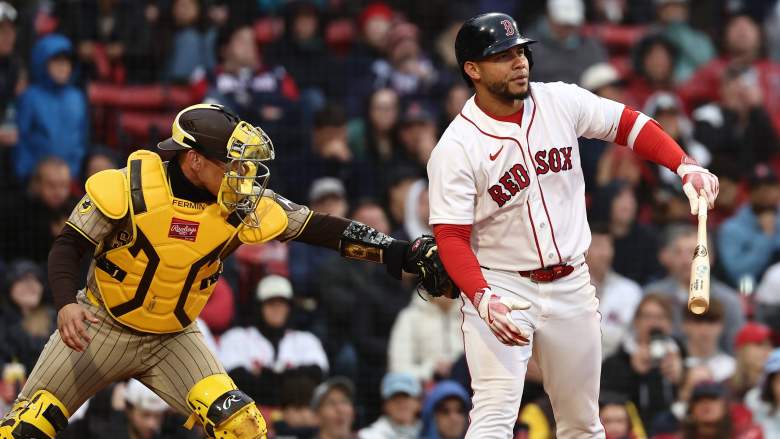 Wilson Contreras Boston Red Sox batting during game at Fenway Park
