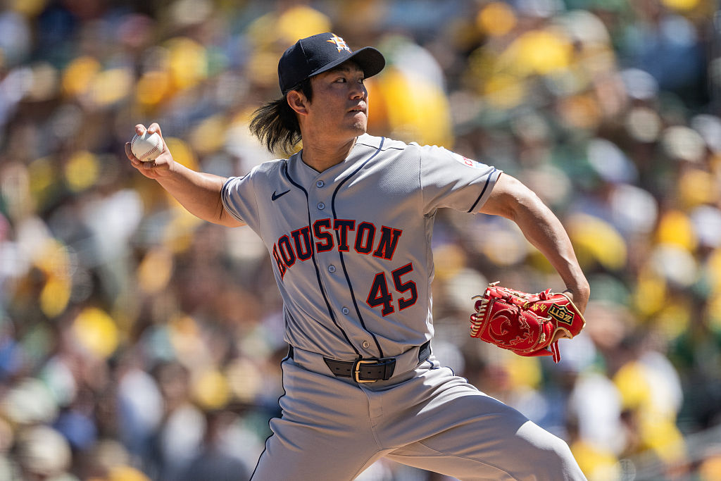 SACRAMENTO, CALIFORNIA - APRIL 4: Tatsuya Imai #45 of the Houston Astros pitches in the bottom of the second inning against the Athletics at Sutter Health Park on April 4, 2026 in Sacramento, California. (Photo by Justine Willard/Getty Images)