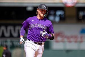 DENVER, CO - APRIL 08: Hunter Goodman #15 of the Colorado Rockies rounds the bases after hitting a solo home run in the fourth inning during the game between the Houston Astros and the Colorado Rockies at Coors Field on Wednesday, April 8, 2026 in Denver, Colorado. (Photo by Casey Paul/MLB Photos via Getty Images)