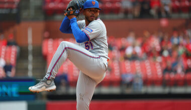 ST LOUIS, MISSOURI - APRIL 1: Freddy Peralta #51 of the New York Mets delivers a pitch against the St. Louis Cardinals at Busch Stadium on April 1, 2026 in St Louis, Missouri. (Photo by Dilip Vishwanat/Getty Images)