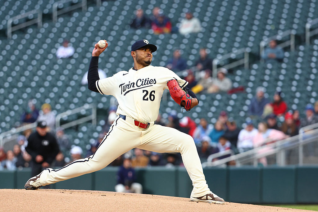 MINNEAPOLIS, MN - APRIL 07: Taj Bradley #26 of the Minnesota Twins pitches during the game between the Detroit Tigers and the Minnesota Twins at Target Field on Tuesday, April 7, 2026 in Minneapolis, Minnesota. (Photo by Michael Turner/MLB Photos via Getty Images)