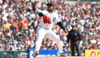 DETROIT, MICHIGAN - APRIL 03: Framber Valdez #59 of the Detroit Tigers plays against the St. Louis Cardinals during the Tigers home opener at Comerica Park on April 03, 2026 in Detroit, Michigan. (Photo by Gregory Shamus/Getty Images)