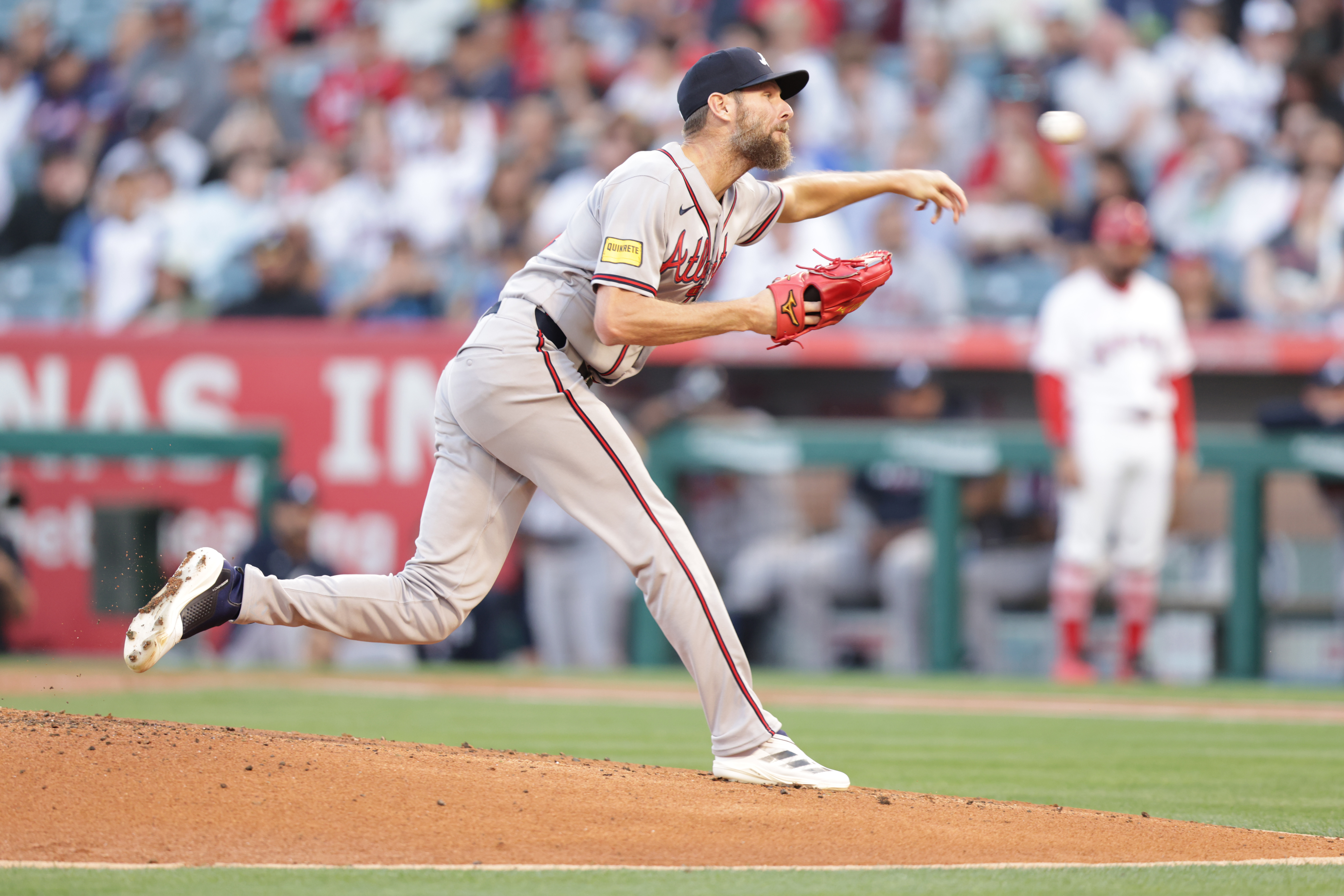 Atlanta Braves starting pitcher Chris Sale throws to the plate...