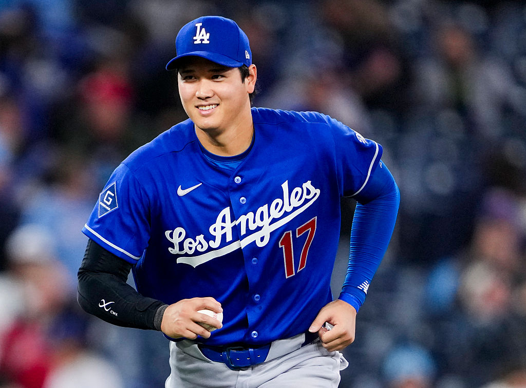 TORONTO, CANADA - APRIL 6: Shohei Ohtani #17 of the Los Angeles Dodgers runs off the field after his team defeated the Toronto Blue Jays in their MLB game at the Rogers Centre on April 6, 2026 in Toronto, Ontario, Canada.