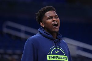 ORLANDO, FLORIDA - APRIL 08: Anthony Edwards #5 of the Minnesota Timberwolves warms up prior to a game against the Orlando Magic at Kia Center on April 08, 2026 in Orlando, Florida. NOTE TO USER: User expressly acknowledges and agrees that, by downloading and or using this photograph, User is consenting to the terms and conditions of the Getty Images License Agreement. (Photo by Rich Storry/Getty Images)