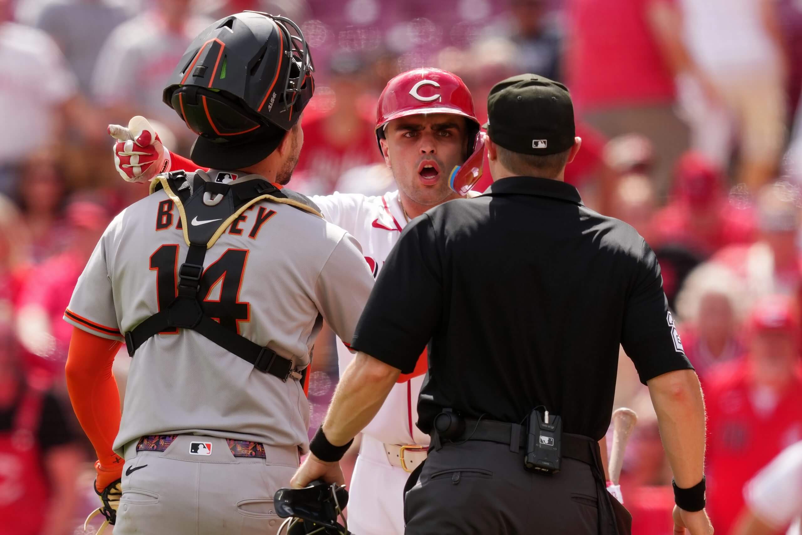 Cincinnati's Sal Stewart reacts after striking out in the ninth inning for the final out against the San Francisco Giants.