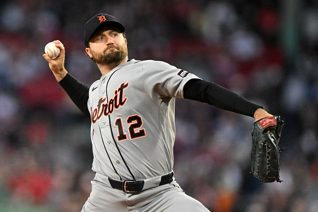 BOSTON, MASSACHUSETTS - APRIL 17: Casey Mize #12 of the Detroit Tigers pitches against the Boston Red Sox during the first inning at Fenway Park on April 17, 2026 in Boston, Massachusetts.