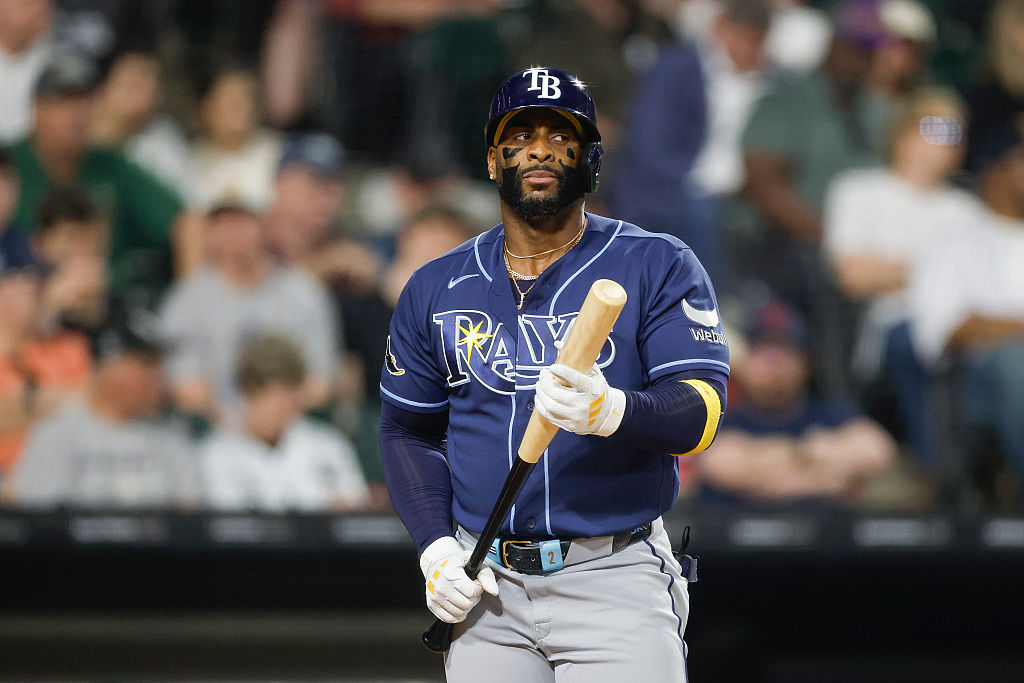 CHICAGO, ILLINOIS - APRIL 14: Yandy Diaz #2 of the Tampa Bay Rays looks on between pitches in the fourth inning during a game against the Chicago White Sox at Rate Field on April 14, 2026 in Chicago, Illinois. (Photo by Brandon Sloter/IOS/Getty Images)