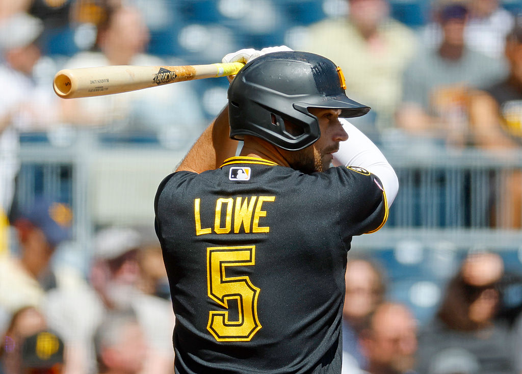 PITTSBURGH, PA - APRIL 16: Brandon Lowe #5 of the Pittsburgh Pirates in action against the Washington Nationals at PNC Park on April 16, 2026 in Pittsburgh, Pennsylvania. (Photo by Justin K. Aller/Getty Images)
