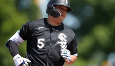 SACRAMENTO, CALIFORNIA - APRIL 19: Munetaka Murakami #5 of the Chicago White Sox trots around the bases after hitting a two-run home run against the Athletics in the top of the fifth inning of a major league baseball game at Sutter Health Park on April 19, 2026 in Sacramento, California.