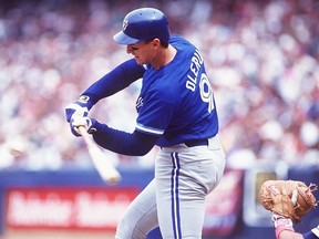 John Olerud at bat during the Blue Jays vs. Angels game in Anaheim, California, on April 17, 1994.