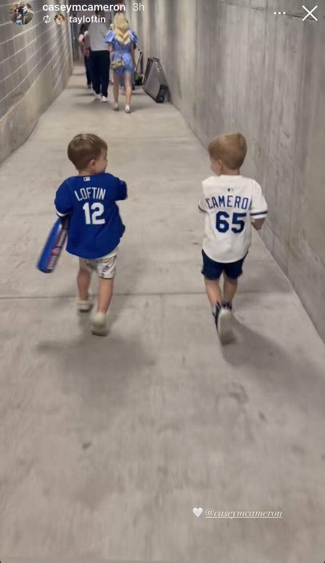 The sons of Nick Loftin and Noah Cameron at The K on opening day.