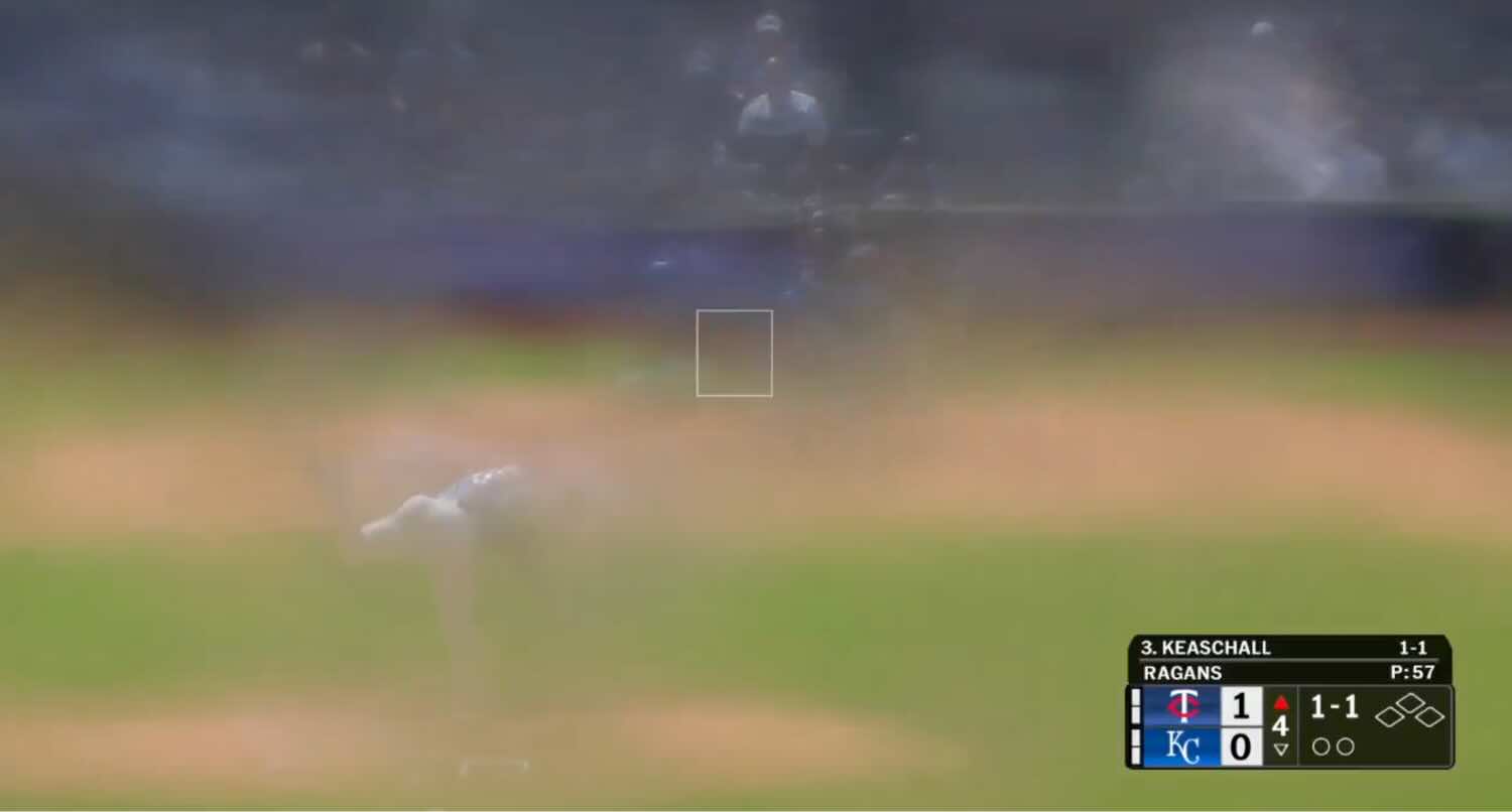Winds blow fountain water into centerfield camera during Royals-Twins