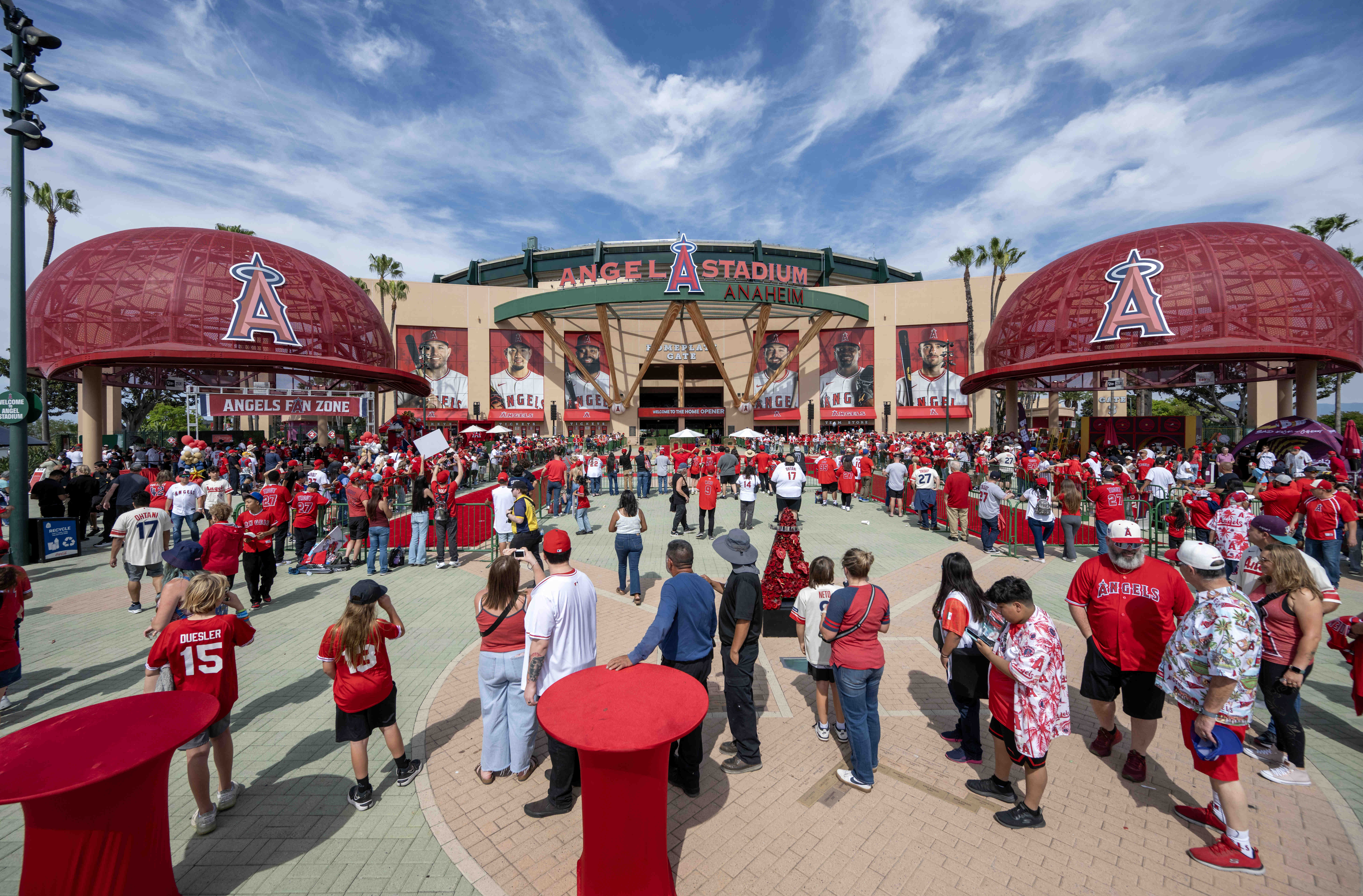 Angels fans partake in pre-game activities outside the homeplate gate...