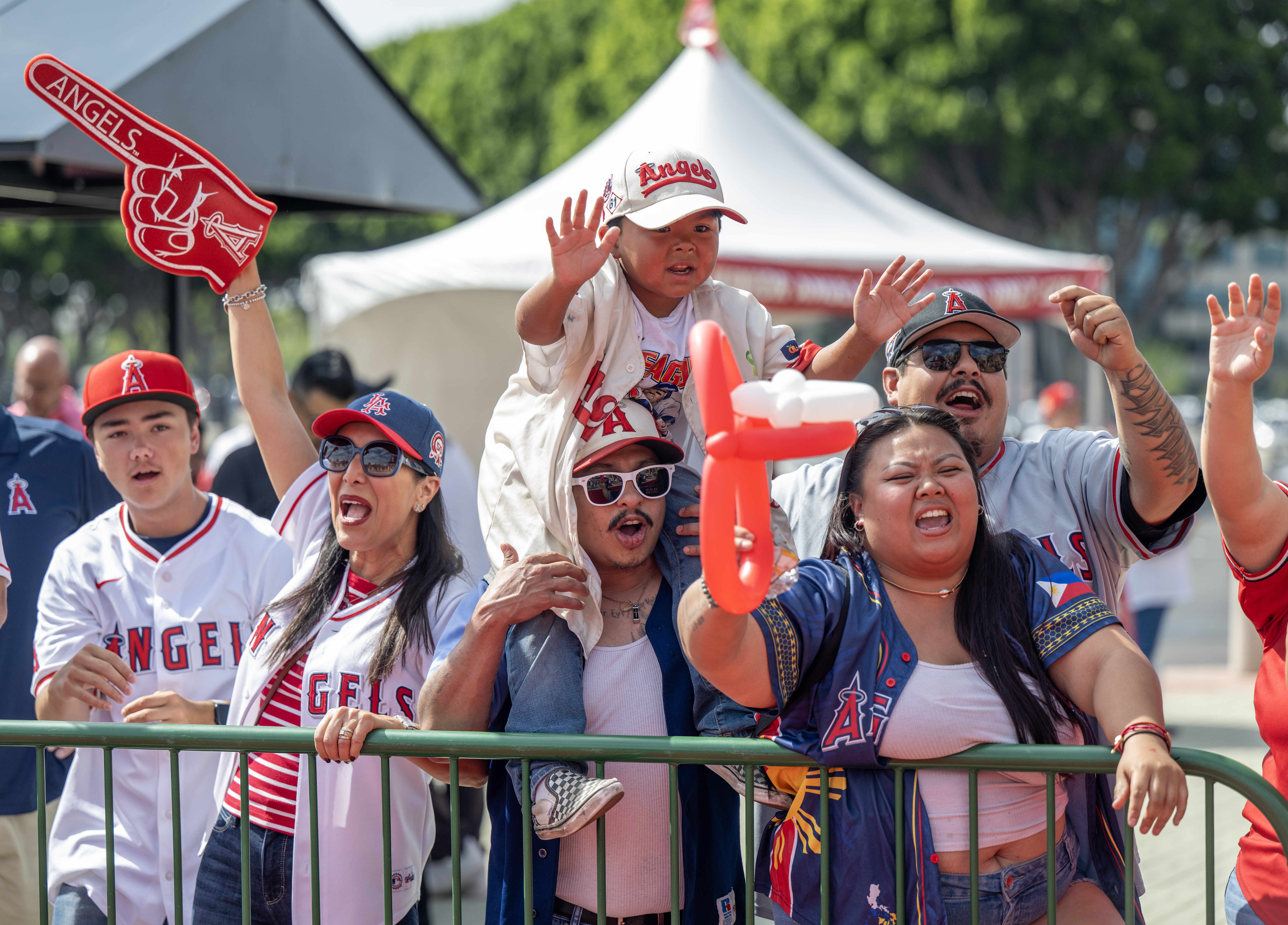 Angels fans partake in pre-game activities outside the homeplate gate...