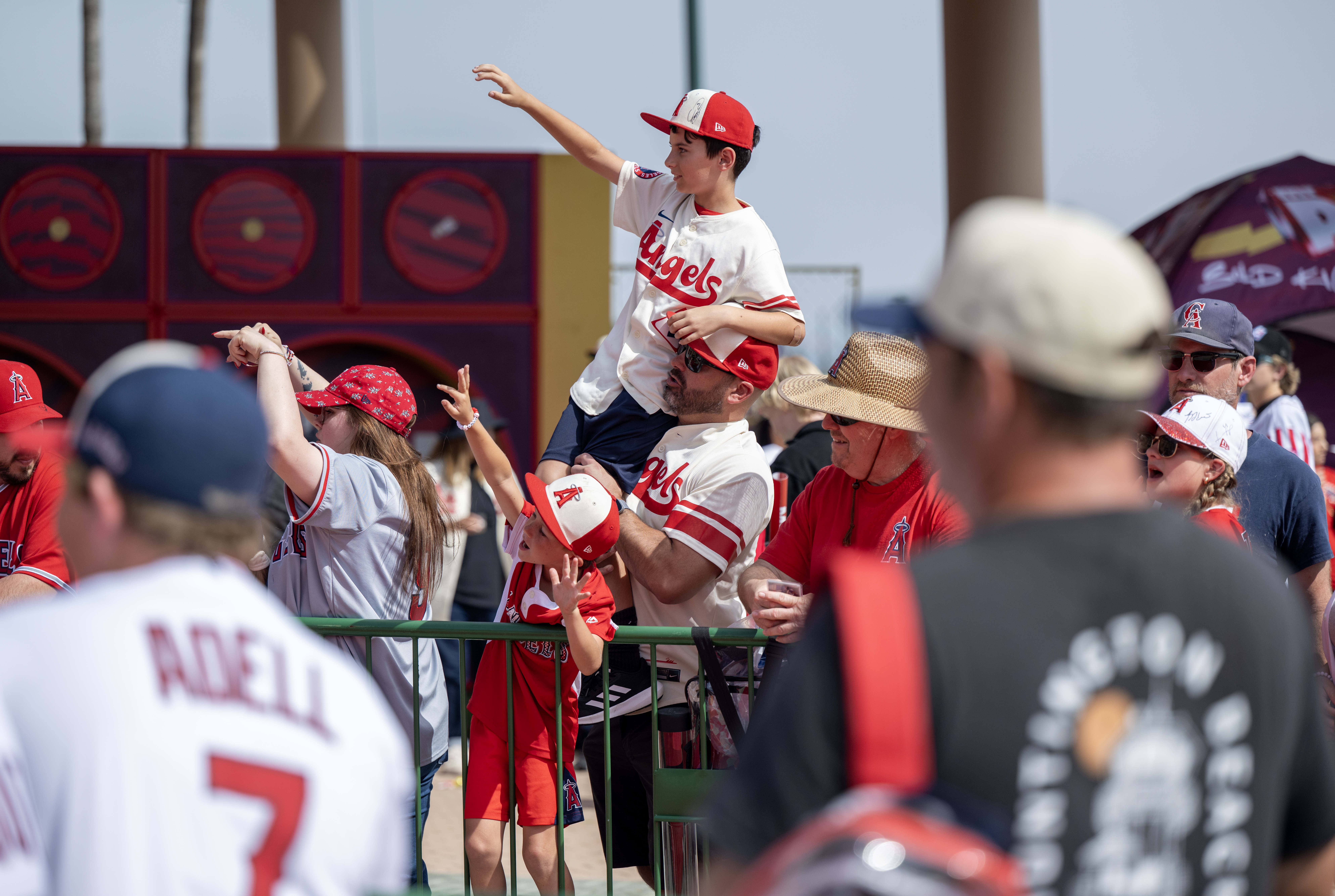 Angels fans partake in pre-game activities outside the homeplate gate...