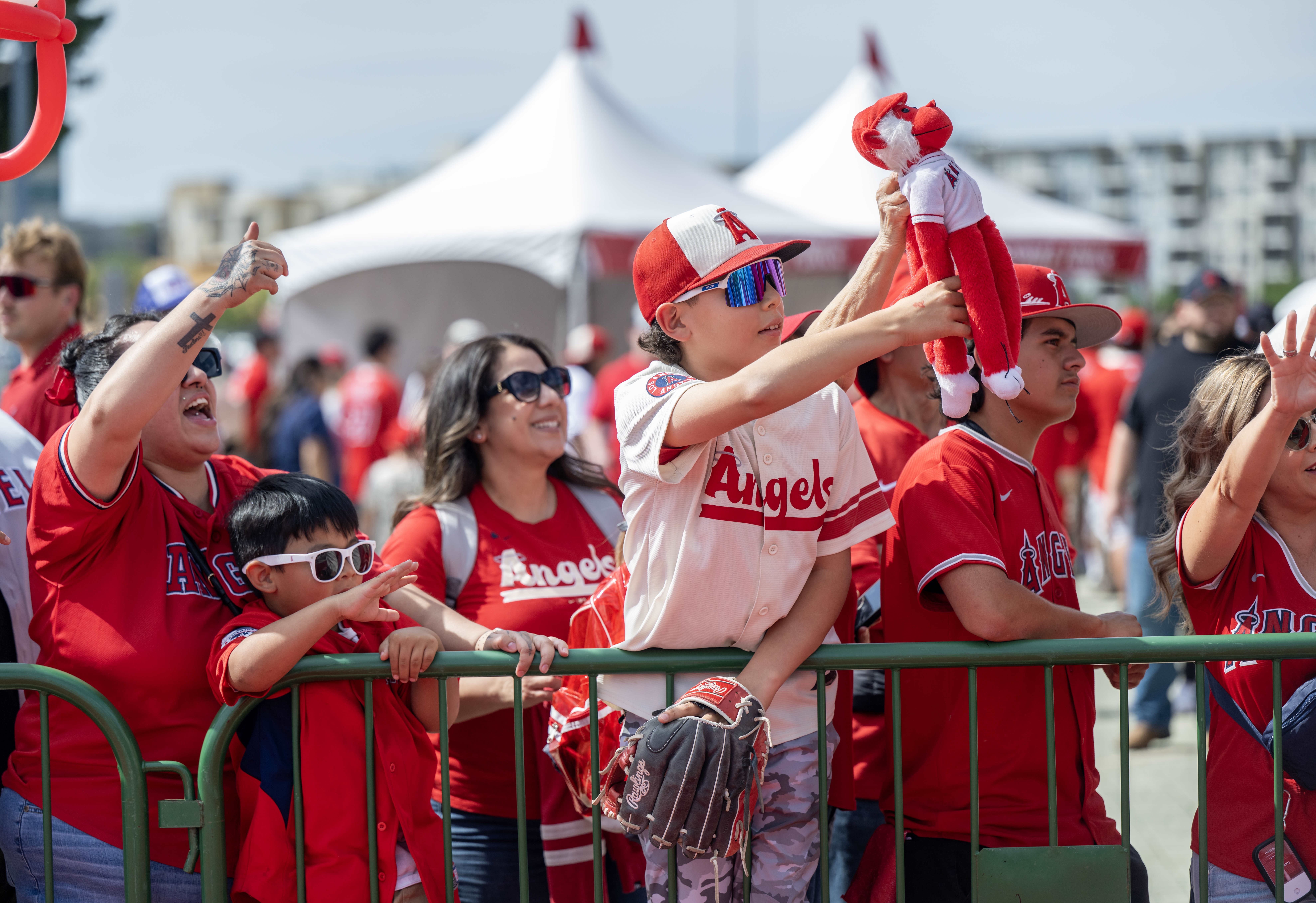 Angels fans partake in pre-game activities outside the homeplate gate...