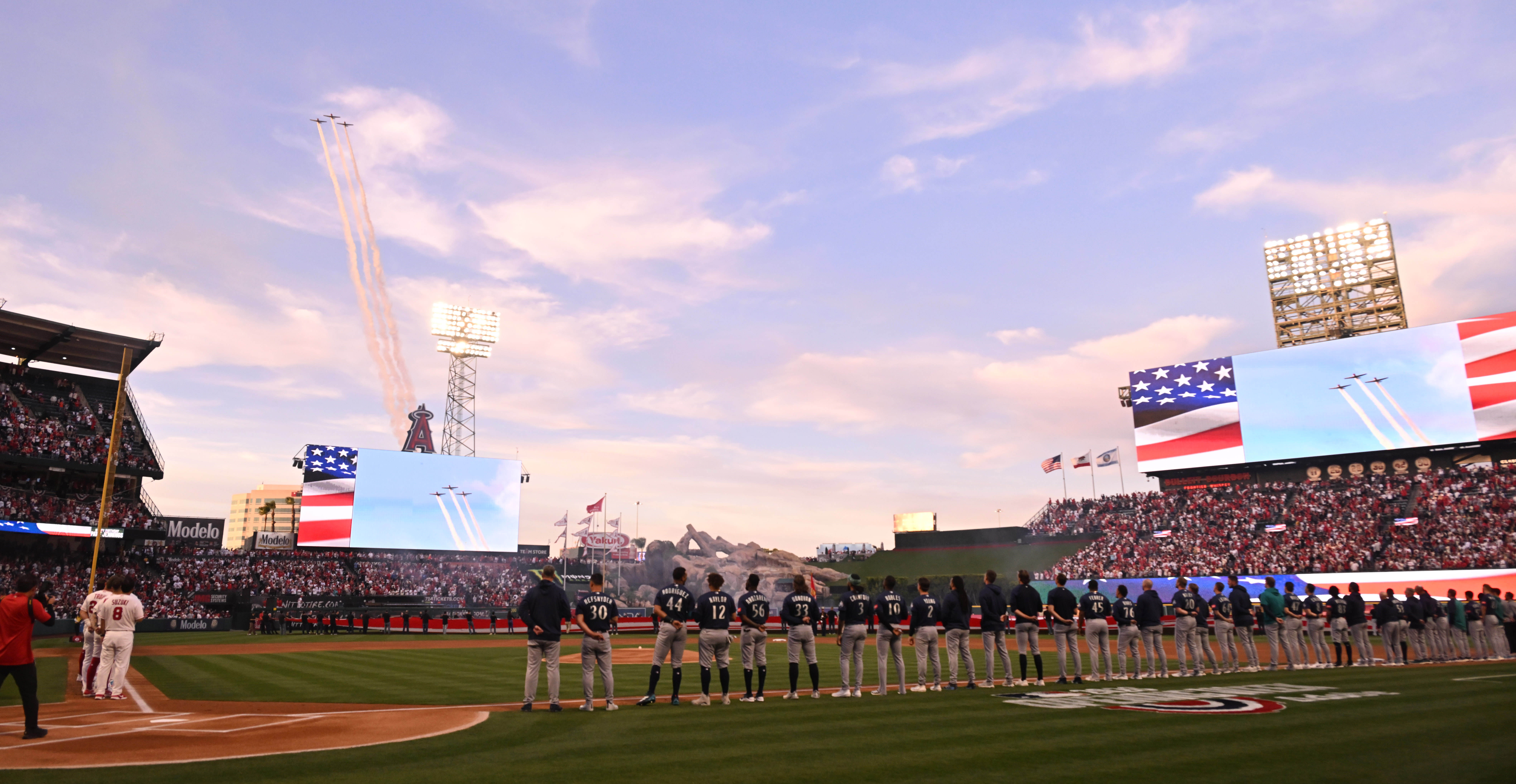 A flyover during pregame festivities before the home opener against...