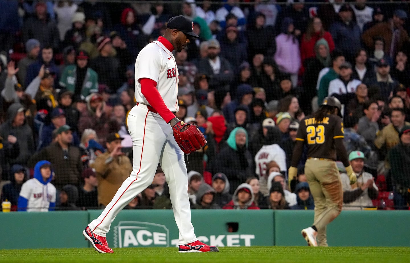 Closer Aroldis Chapman gave up a pair of two-out hits in the ninth inning that cost the Sox at Fenway.