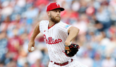 Zack Wheeler #45 of the Philadelphia Phillies pitches during a game against the Washington Nationals at Citizens Bank Park on April 29, 2025 in Philadelphia, Pennsylvania.