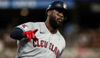 Franmil Reyes batting during MLB game with Cleveland Guardians, highlighting rumors of potential return to MLB after success in Japan