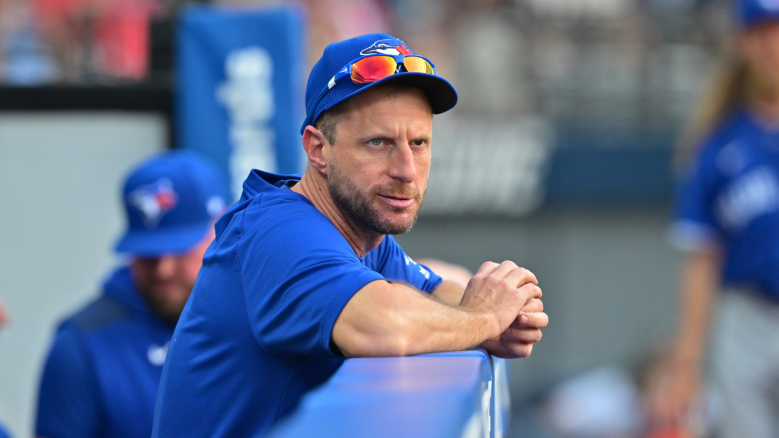Pitcher Max Scherzer #31 of the Toronto Blue Jays watches from the dugout during the fifth inning against the Cleveland Guardians at Progressive Field on June 24, 2025 in Cleveland, Ohio. (Photo by Jason Miller/Getty Images)