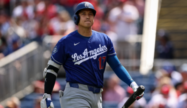 Shohei Ohtani #17 of the Los Angeles Dodgers at bat against the Washington Nationals during the first inning at Nationals Park on April 3, 2026 in Washington, DC.