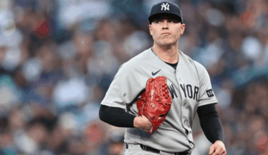 Ryan Weathers #40 of the New York Yankees reacts during the second inning against the Seattle Mariners at T-Mobile Park on March 30, 2026 in Seattle, Washington. (Photo by Steph Chambers/Getty Images)