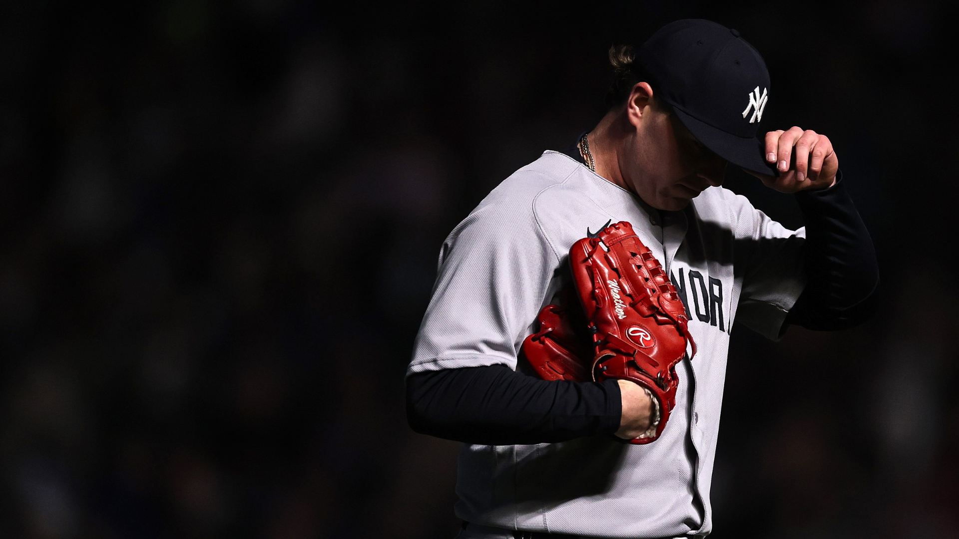 Ryan Weathers #40 of the New York Yankees comes out of the game in the fifth inning against the Seattle Mariners at T-Mobile Park on March 30, 2026 in Seattle, Washington. (Photo by Steph Chambers/Getty Images)