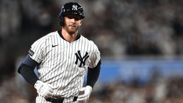 Ryan McMahon #19 of the New York Yankees rounds the bases after hitting a solo home run against the Toronto Blue Jays during the third inning in game four of the American League Division Series at Yankee Stadium on October 08, 2025 in New York City. (Photo by Ishika Samant/Getty Images)