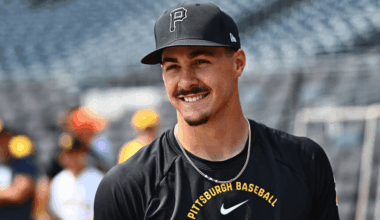 Konnor Griffin #6 of the Pittsburgh Pirates looks on during batting practice before the game against the Baltimore Orioles at PNC Park on April 4, 2026 in Pittsburgh, Pennsylvania. (Photo by Justin Berl/Getty Images)