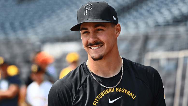 Konnor Griffin #6 of the Pittsburgh Pirates looks on during batting practice before the game against the Baltimore Orioles at PNC Park on April 4, 2026 in Pittsburgh, Pennsylvania. (Photo by Justin Berl/Getty Images)