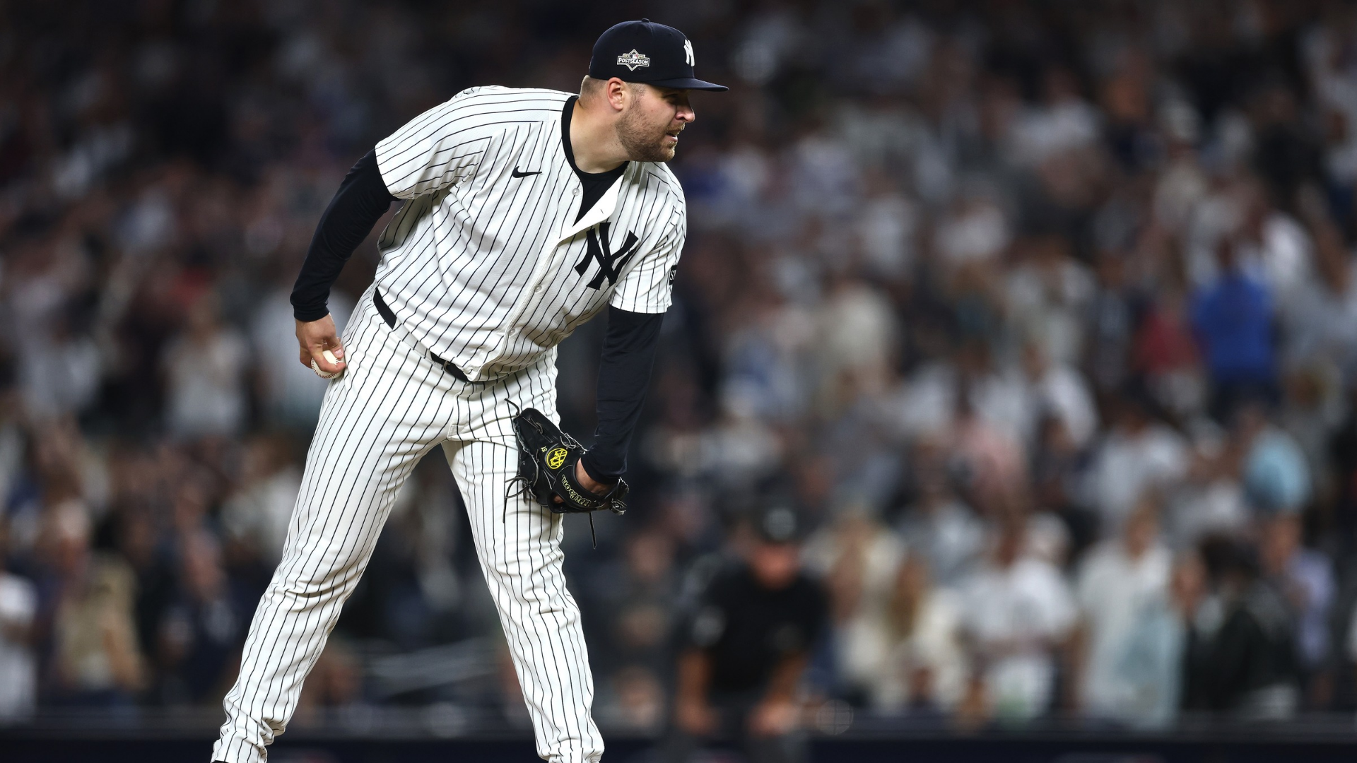 David Bednar #53 of the New York Yankees pitches against the Toronto Blue Jays during game three of the American League Division Series at Yankee Stadium on October 07, 2025 in the Bronx borough of New York City. (Photo by Ishika Samant/Getty Images)