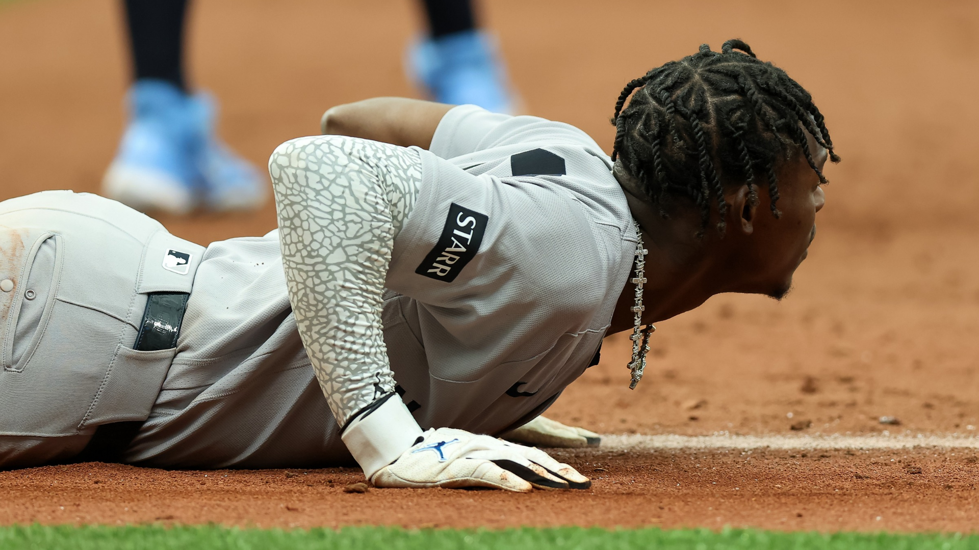 Jazz Chisholm Jr. #13 of the New York Yankees reacts after being thrown out against the Tampa Bay Rays during the ninth inning of a baseball game at Tropicana Field on April 12, 2026 in St. Petersburg, Florida. (Photo by Mike Carlson/Getty Images)