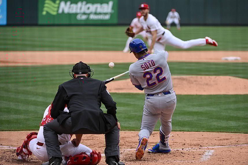 Juan Soto (NY Mets) hitting a solo home run against the Cardinals at Busch Stadium
