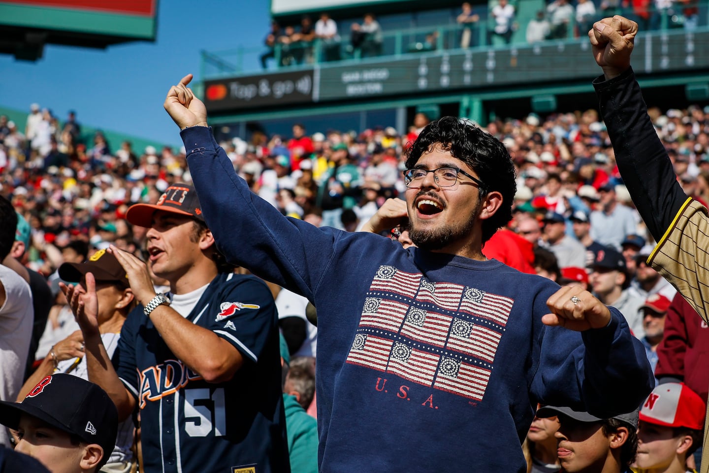 Fans cheer as the Red Sox played the Padres.